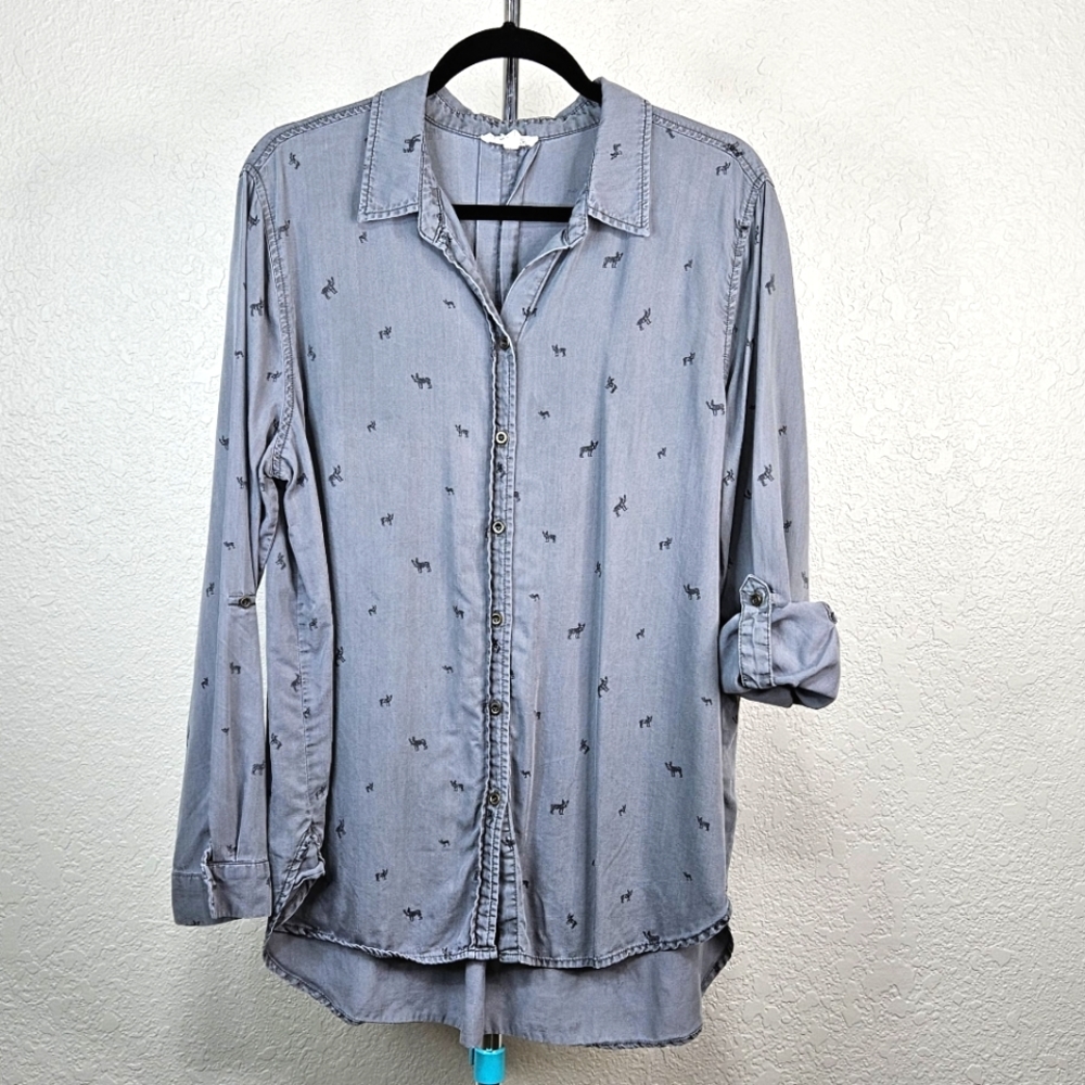 Jane and Delancey Men's button down shirt animal print dog long&3/4 sleeve V-nec